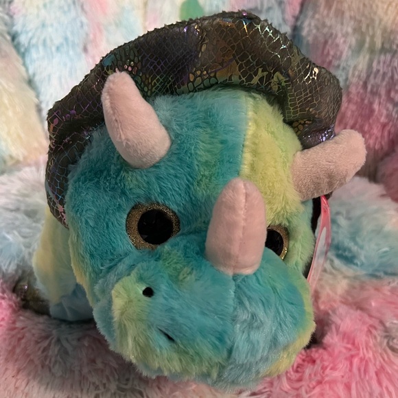 Green & Blue Dinosaur with Shiny Heart Comb & Feet * Stuffed Animal Pillow - Picture 3 of 16